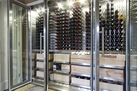 vin de garde custom stainless steel wine cabinet|NY Town House .